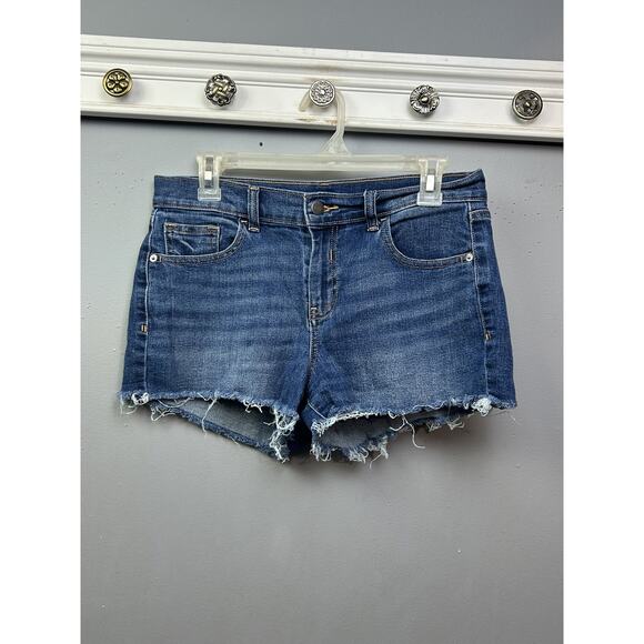 Old Navy Denim Shorts Womens 6 Blue Distressed Frayed Hem Jean Stretch Summer - Picture 1 of 6